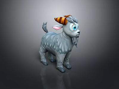 Cartoon Goat 3D Model With Gray Fur Orange White Horns And Blue Eyes 3d model