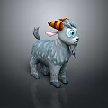 Cartoon Goat 3D Model With Gray Fur Orange White Horns And Blue Eyes