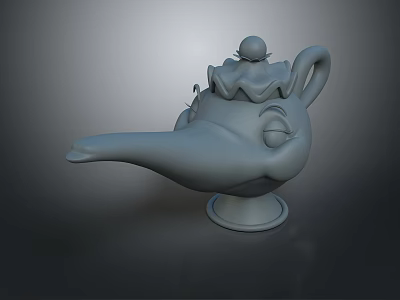 Genie Lamp Themed Decorative Lighting Combination With Ornate Base And Smiling Face Details 3d model