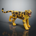 Yellow Spotted Leopard Toy Figure Standing With Open Mouth On Black Surface