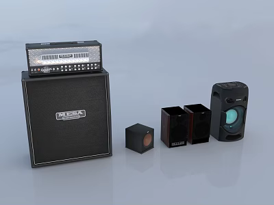 Black Audio Speaker System With Amplifier Cabinet Small Speakers And Green Light Design 3d model