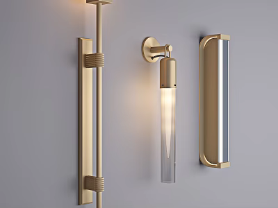 Modern Gold Wall Lamps Featuring Sleek Design And Glass Shades On Gray Wall 3d model