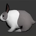 Low Poly 3D Rabbit With White Gray Fur Black Pink Ears On Dark Background