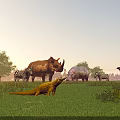Various Wild Animals Grazing And Roaming On Green Grassland With Trees