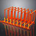 Orange Industrial Storage Rack Structure With Multiple Vertical Frames And Yellow Base Components