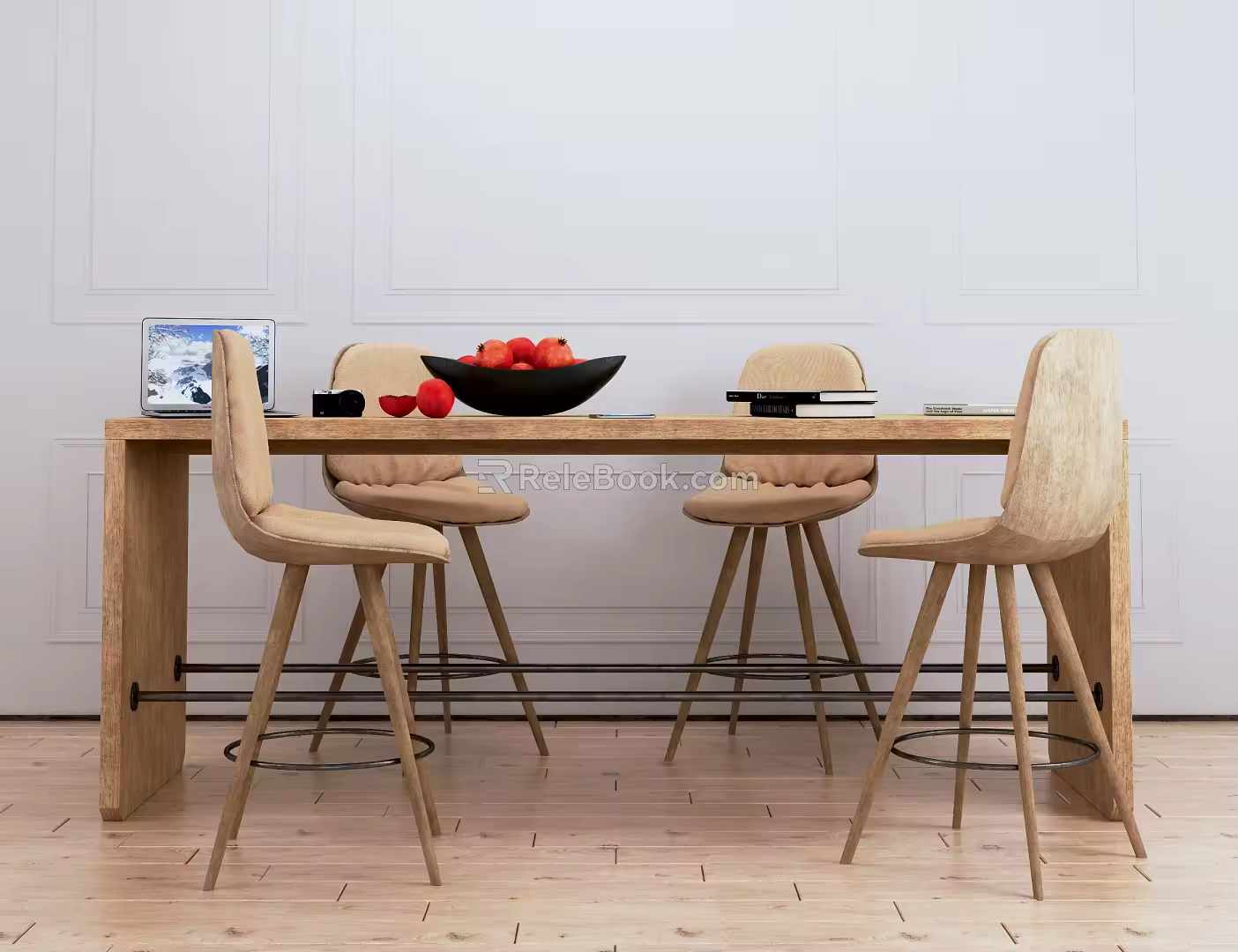 Nordic Bar Chair Combination Solid Wood Bar Combination 3d model
