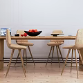 Nordic Bar Chair Combination Solid Wood Bar Combination 3d model