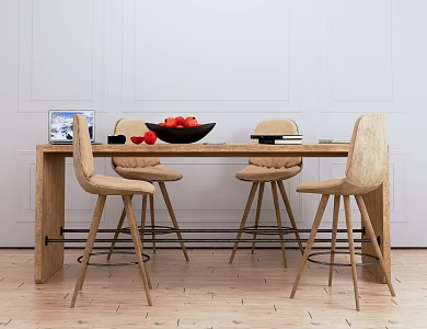 Nordic Bar Chair Combination Solid Wood Bar Combination 3d model