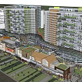 Vibrant Modern Commercial Street With Glass Canopy Large Digital Screen Greenery And Pedestrians