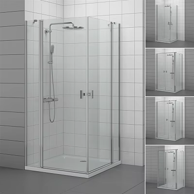 Shower Sauna Design In Modern Bathroom With Glass Door And Tile Wall 3d model