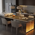 Modern Kitchen Interior With Dining Table White Chairs And Hanging Lights