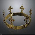 Elegant Living Decor Item Golden Crown Adorned With Red Gemstones And Fleur De Lis Patterns