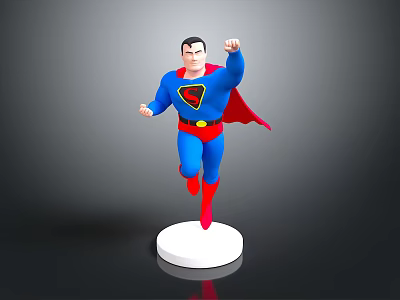 Superman 3D Model Figure In Blue Red Costume On White Base 3d model