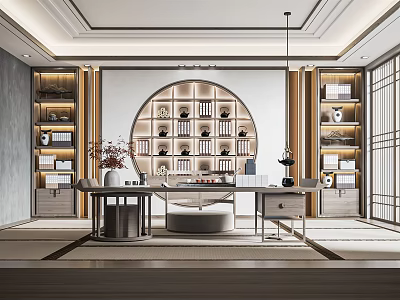 New Chinese Style Tea Room Zen Style Tea Room Tatami Tea Room Tea Table and Chair Tea Cabinet Storage Rack Decorative Cabinet Tea Table Tea Chair 3d model
