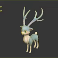 Cute Cartoon Blue Deer With Large Antlers Green Eyes White Belly Tail And Dark Background