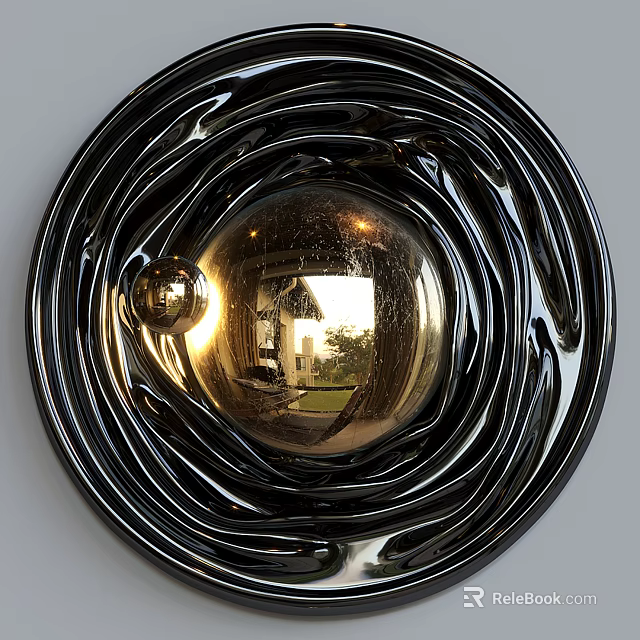 Modern Black Spiral Circular Metallic Wall Decor With Reflective Sphere 3d model