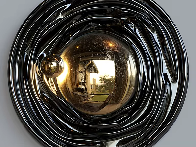 Modern Black Spiral Circular Metallic Wall Decor With Reflective Sphere 3d model