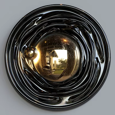 Modern Black Spiral Circular Metallic Wall Decor With Reflective Sphere 3d model