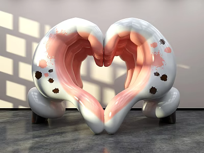 Heart Shaped Sculpture Photo Check-in Spot White Pink Surface Black Spots Indoor Light Shadow 3d model