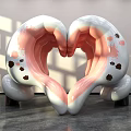 Heart Shaped Sculpture Photo Check-in Spot White Pink Surface Black Spots Indoor Light Shadow