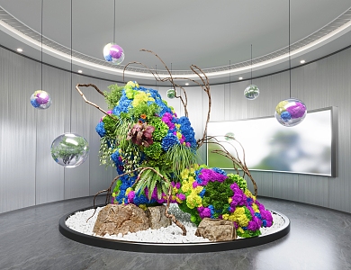 Indoor device lichen landscaping off glass ball moss stone dead branches dead wood 3d model