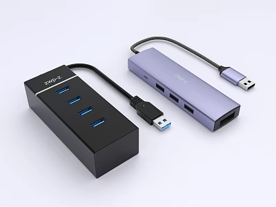 Black And Purple USB Hubs With Multiple Ports For Computer Accessories 3d model