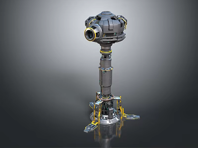 Advanced Mechanical Device Featuring Camera Lens Cylindrical Structure And Yellow Support Components 3d model