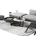 Modern Light Gray Sofa and Coffee Table Set with Ottoman Accent Chair and Decorative Books on Rug