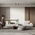 Modern Minimalist Living Room Interior Design With Sofas Coffee Table Rug And Wooden Walls