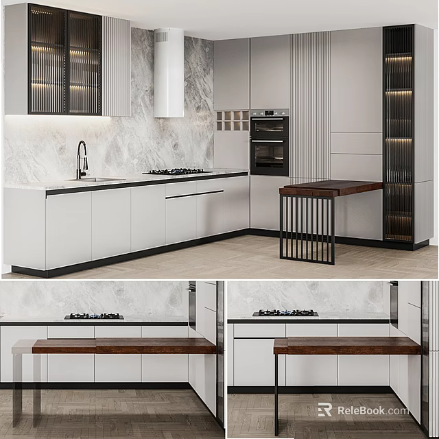 Elegant Modern Kitchen With Sleek Cabinets Marble Countertop And Island 3d model 