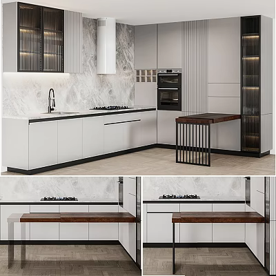 Elegant Modern Kitchen With Sleek Cabinets Marble Countertop And Island 3d model