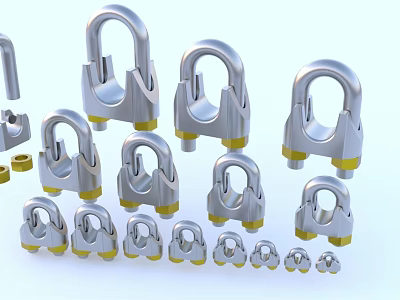 Durable Stainless Steel Hardware Shackles with Yellow Base and Various Sizes for Industrial Use 3d model