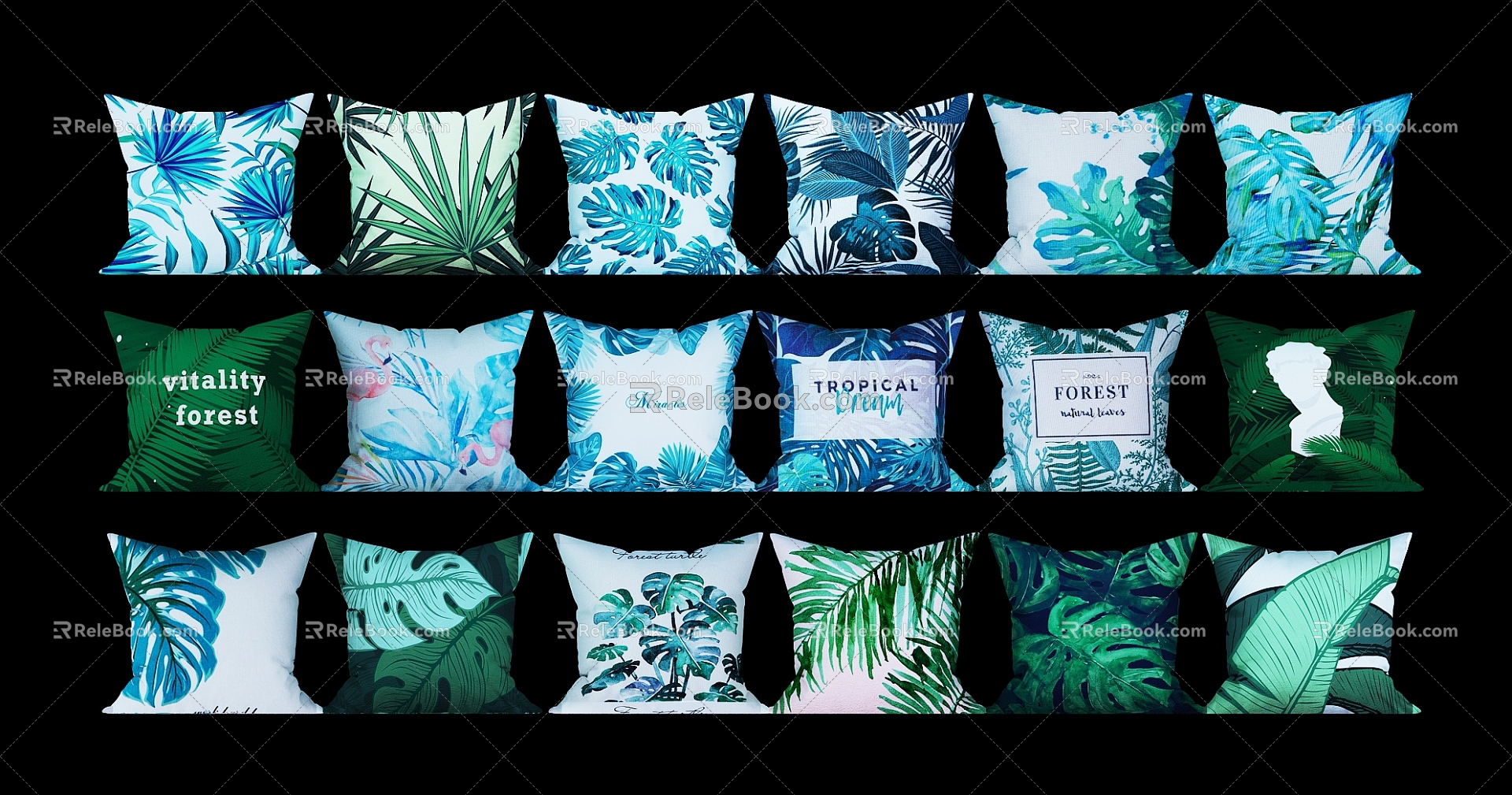 Nordic Creative Green Plant Pillow Cushion 3d model