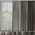 White Sheer and Gray Thick Layered Curtains for Window with Outdoor House Lawn View