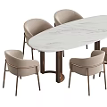 Elegant Modern Dining Table Set With Oval Marble Top And Beige Metal Frame Chairs 3d model