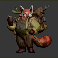 Anthropomorphic Red Fox Character With Twigs On Back Wearing Vest And Striped Pants