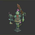Cartoon Style Tribal Voodoo Doll 3D Model With Gourd Body Red Scarf And Large Knife