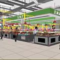 Supermarket Fresh Produce Section With Vegetable Fruit Displays And Red Pendant Lights