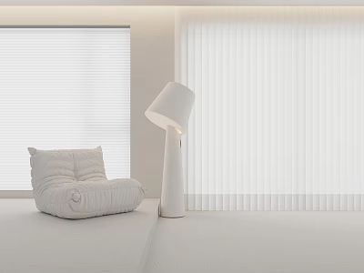 White Modern Bean Bag Chair In Bright Minimalist Room With Floor Lamp And Window Blinds 3d model