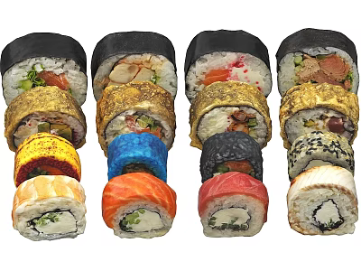 Assorted Fresh Sushi Rolls With Multiple Fillings And Vibrant Colorful Toppings 3d model