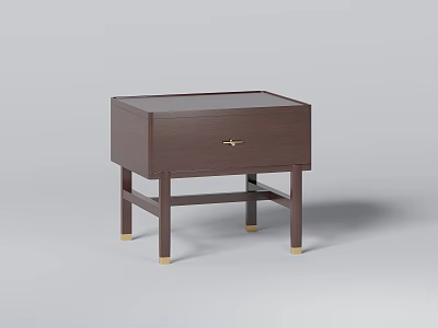 Modern Dark Brown Nightstand With Single Drawer Gold Handle And Slim Legs 3d model