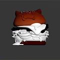Cartoon Themed Burger Featuring Top Bun Ear Decorations Sesame Seeds White Sauce And Black Layers