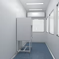 Clean Corridor Interior With White Walls Blue Floor Mobile Cabinet And Windows