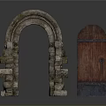 Ancient Stone Archway and Wooden Door Architectural Building Elements Design