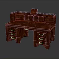 Classic Mahogany Wood Desk With Multiple Drawers And Upper Hutch Design