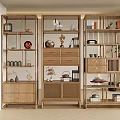 Traditional Wooden Chinese Display Shelves with Decorative Vases Tea Sets and Books