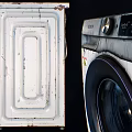 Damaged Old Washing Machine With Burnt Marks And Stained Exterior Surface 3d model