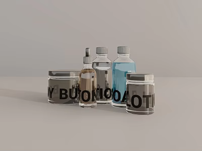 Modern Bathroom Accessories Set With Liquid Bottles Jars And Containers 3d model