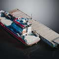 Red Blue White Work Boat With Deck Equipment And Pilot House Structure 3d model