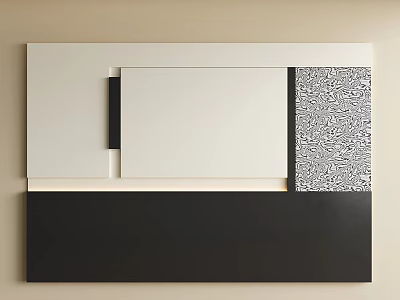 Stylish Bedroom Accent Wall With Beige Background White Panels Black Sections And Patterned Detail 3d model